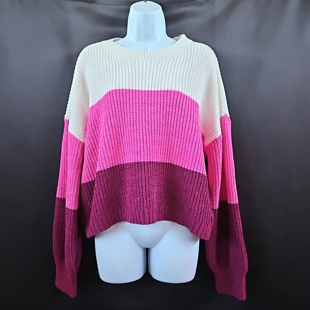 Pink Rose Color Block Knit Sweater Size XL NWT Pink Casual Winter Staple‎